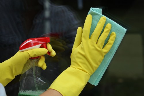 Office cleaning team working in a Harringay workplace reception area